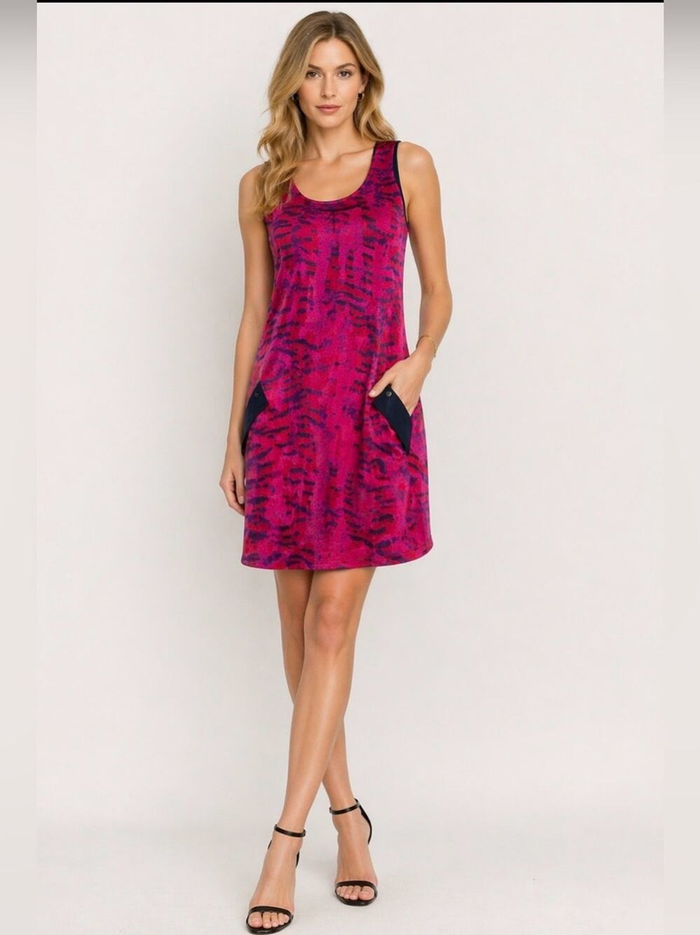 Armani Exchange A|X Sleeveless Dress Pink Purple Print Pocket Dress Size Medium